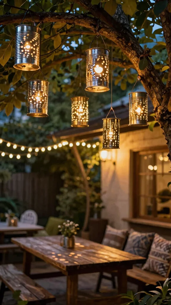 13 DIY Lamp Ideas to Create Unique Lighting for Every Room - 7. Upcycled Tin Can Lanterns 1