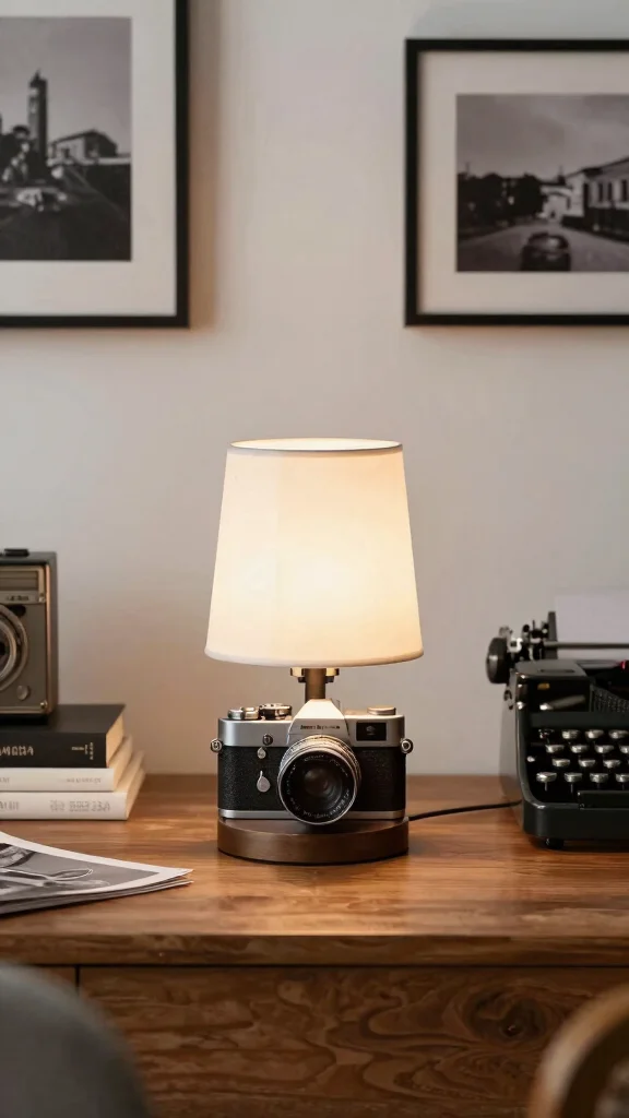 13 DIY Lamp Ideas to Create Unique Lighting for Every Room - 9. Repurposed Vintage Camera Lamp 1
