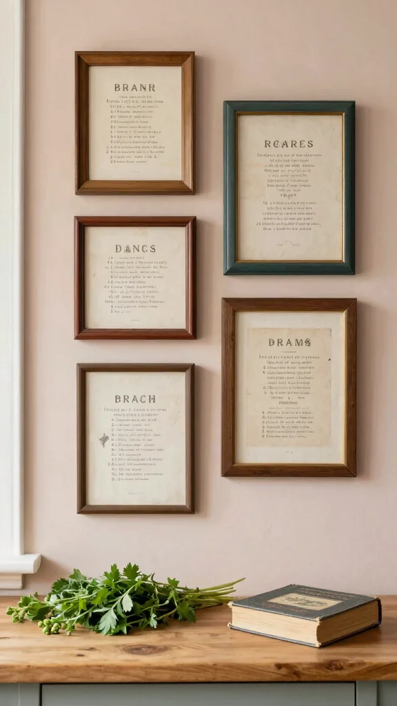 13 Kitchen Decor Wall Art Creative Ideas for a More Charming Cooking Space - 1. Whimsical Framed Recipe Art 1