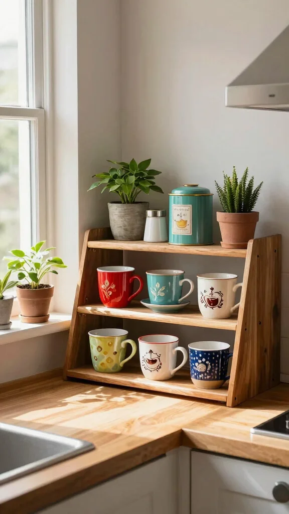 13 Kitchen Decor Wall Art Creative Ideas for a More Charming Cooking Space - 11. Creative Coffee and Tea Display 1