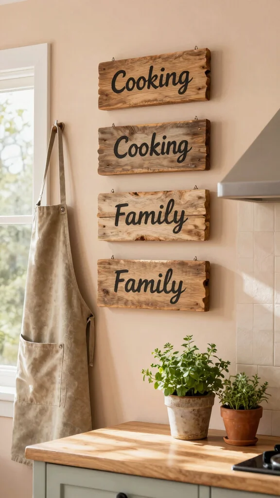 13 Kitchen Decor Wall Art Creative Ideas for a More Charming Cooking Space - 3. Rustic Wooden Signs 1