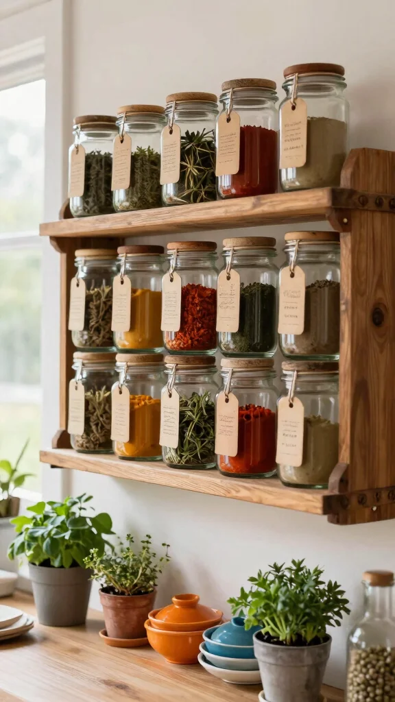 13 Kitchen Decor Wall Art Creative Ideas for a More Charming Cooking Space - 6. Herb and Spice Jars Art 1