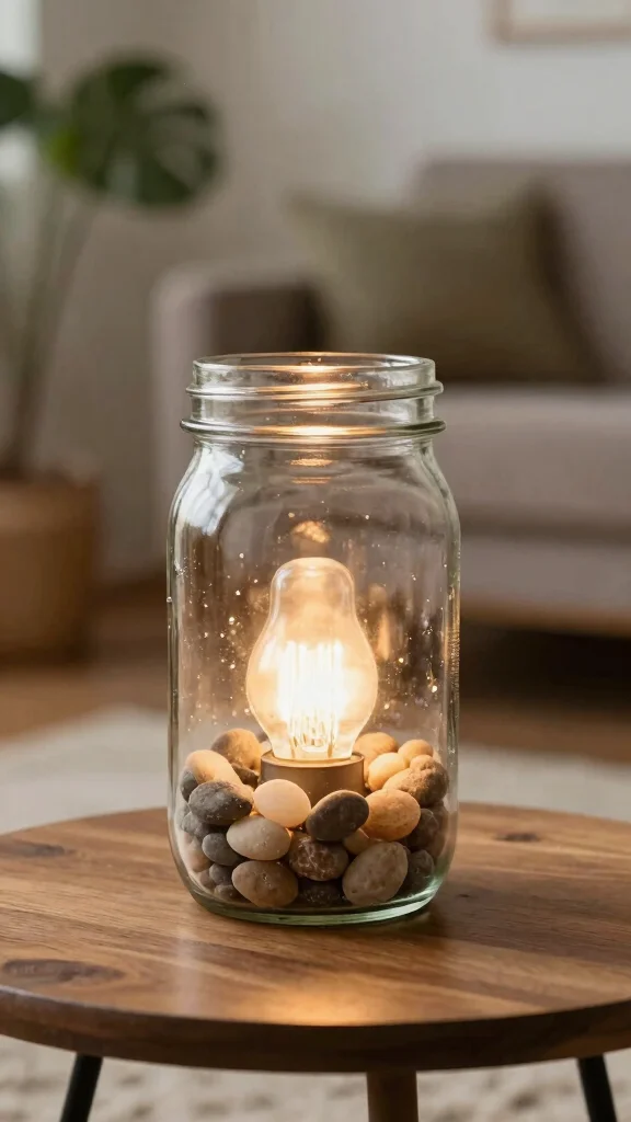 13 Living Room Lamp Ideas to Make Your Space Feel Warm and Inviting - 1. Upcycled Mason Jar Lamps 1