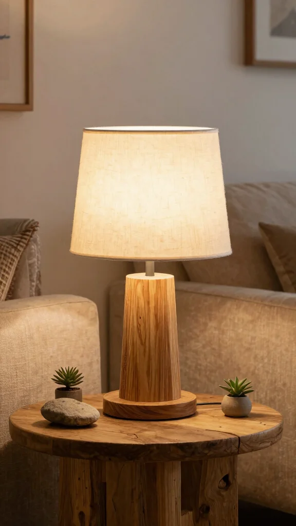 13 Living Room Lamp Ideas to Make Your Space Feel Warm and Inviting - 9. Handcrafted Wood Lamps 1