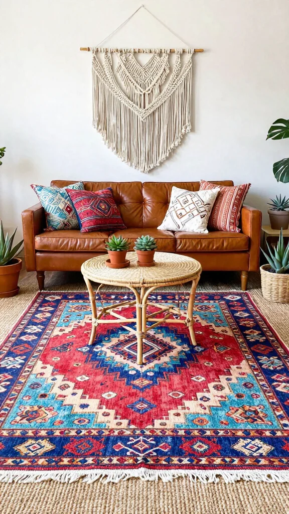 13 Living Room Rug Inspiration Ideas to Refresh Your Space with Comfort and Style - 1. Embrace the Bohemian Vibe 1