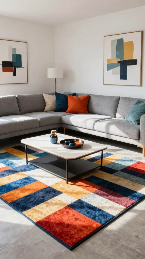 13 Living Room Rug Inspiration Ideas to Refresh Your Space with Comfort and Style - 10. Bold Geometric Patterns for a Modern Edge 1
