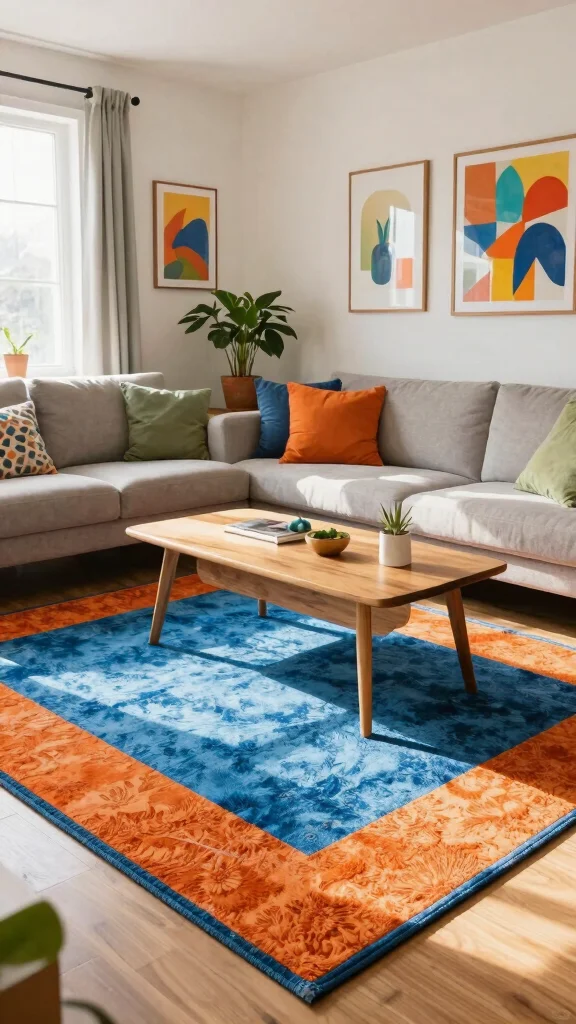 13 Living Room Rug Inspiration Ideas to Refresh Your Space with Comfort and Style - 5. Vibrant Color Splash with Eco-Friendly Dyed Rugs 1