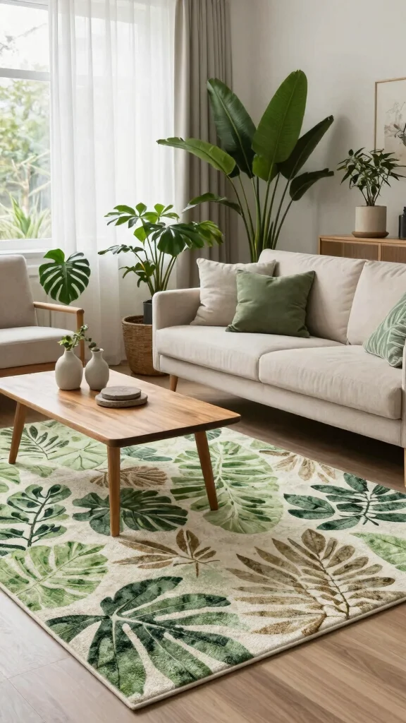13 Living Room Rug Inspiration Ideas to Refresh Your Space with Comfort and Style - 6. Nature-Inspired Designs for a Fresh Look 1