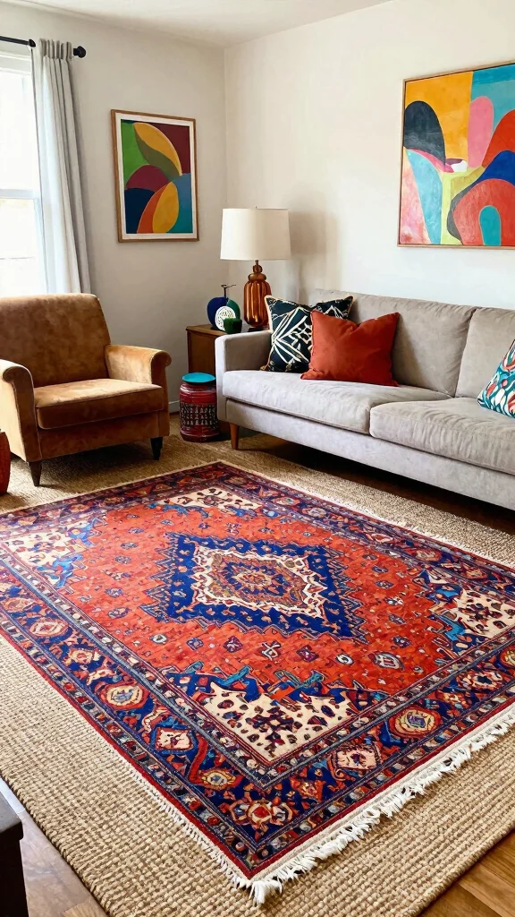 13 Living Room Rug Inspiration Ideas to Refresh Your Space with Comfort and Style - 8. Eclectic Mix: Combining Styles for Unique Looks 1
