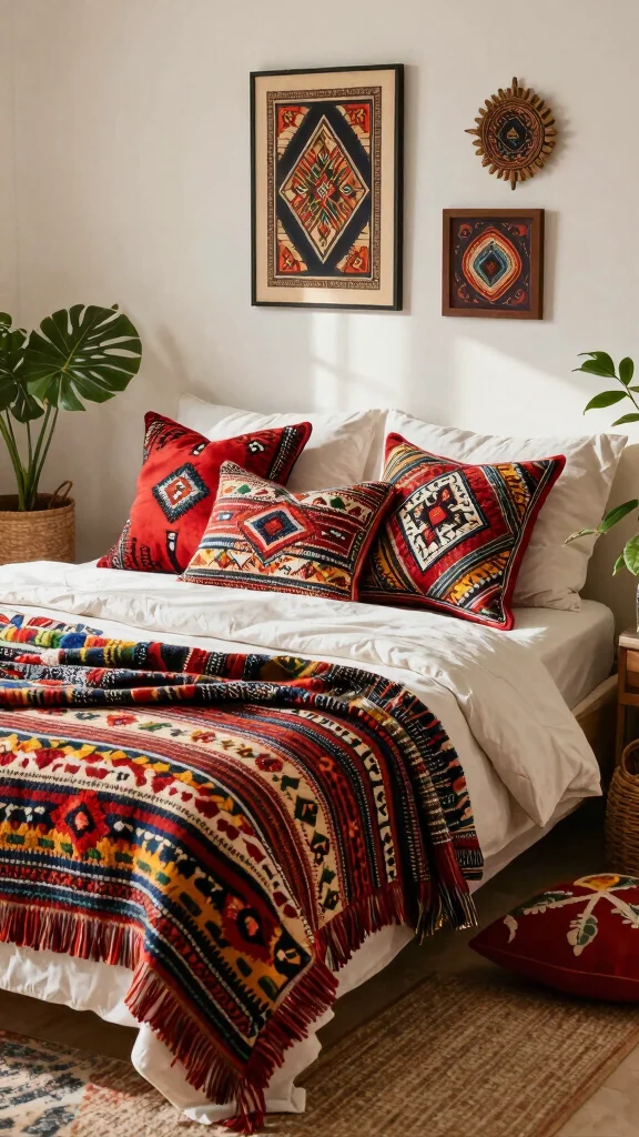 13 Pillow Case Design Ideas to Refresh Your Bedroom with Style - 6. Ethnic Inspiration 1
