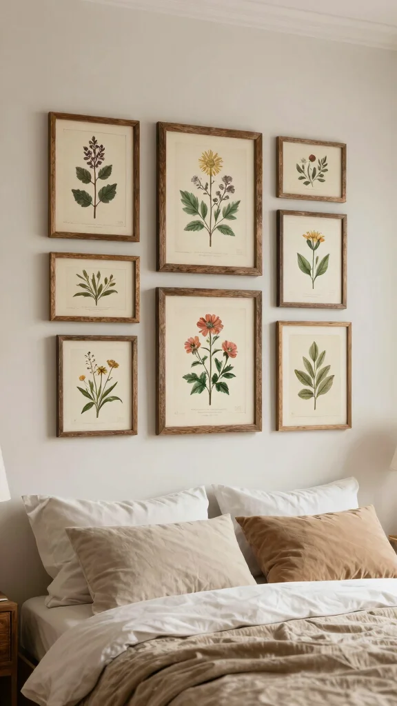 13 Wall Art for Bedroom Ideas to Create a Cozy and Beautiful Retreat - 11. Vintage Botanical Prints 1