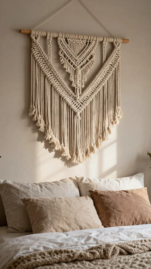 13 Wall Art for Bedroom Ideas to Create a Cozy and Beautiful Retreat - 2. Macramé Wall Hanging 1