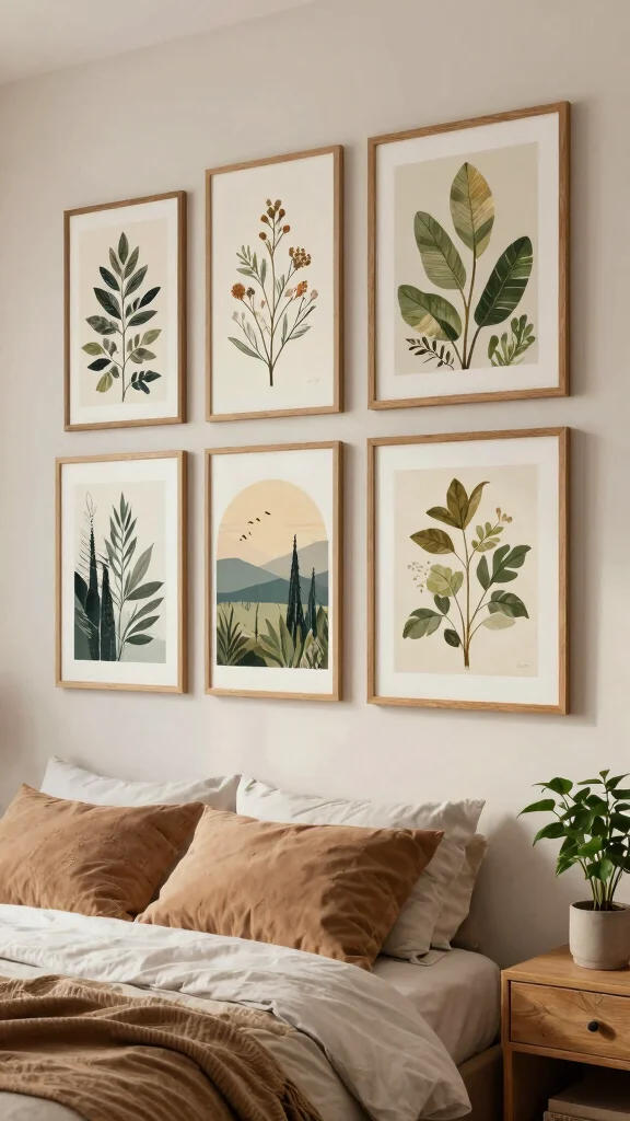 13 Wall Art for Bedroom Ideas to Create a Cozy and Beautiful Retreat - 3. Nature-Inspired Prints 1