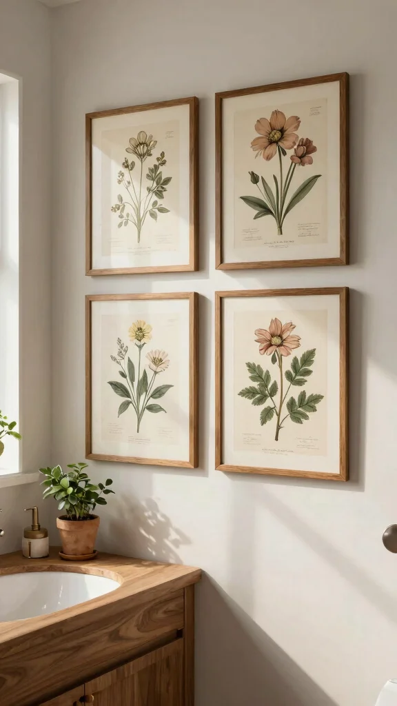 14 Bathroom Wall Art Ideas to Add Personality Without a Full Makeover - 6. Vintage Botanical Charts 1