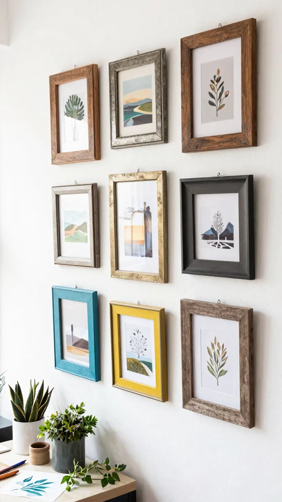15 Wall Art Concepts to Refresh Any Room with Style and Personality - 1. Upcycled Frames for Artistic Prints 1