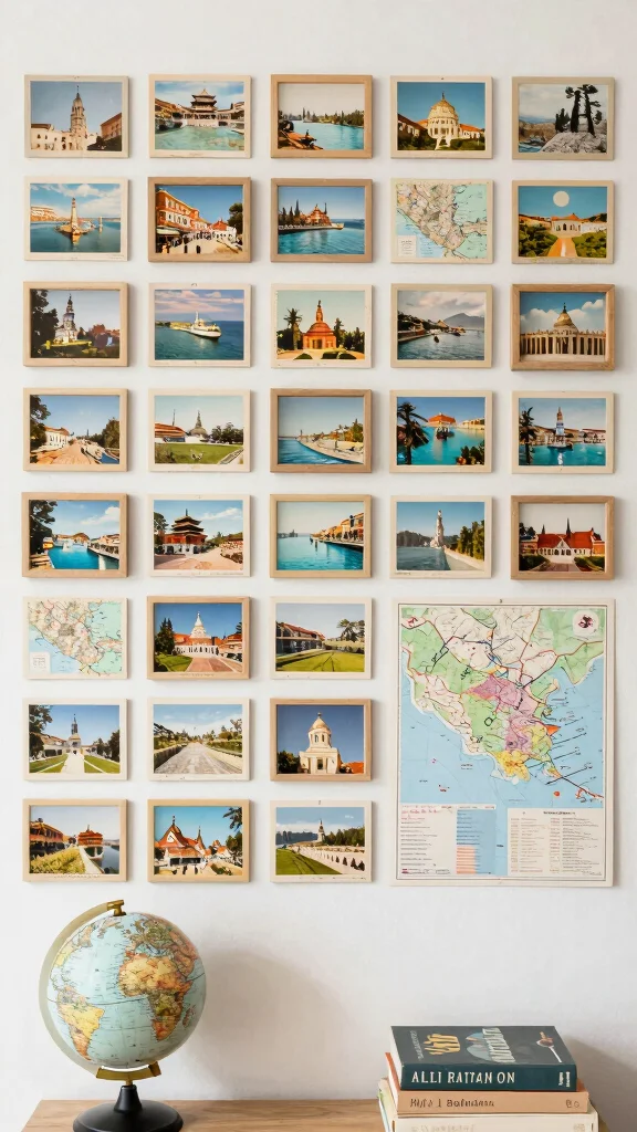 15 Wall Art Concepts to Refresh Any Room with Style and Personality - 11. Vintage Postcards and Travel Maps 1